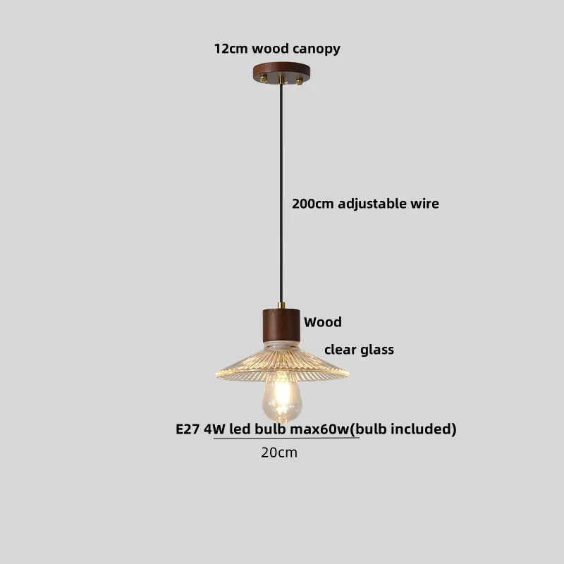 DecorBites™ Japan Style Wood LED Pendant Light Fixture Clear Glass Adjustable Hanging Lamp