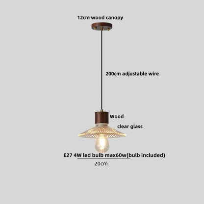 DecorBites™ Japan Style Wood LED Pendant Light Fixture Clear Glass Adjustable Hanging Lamp
