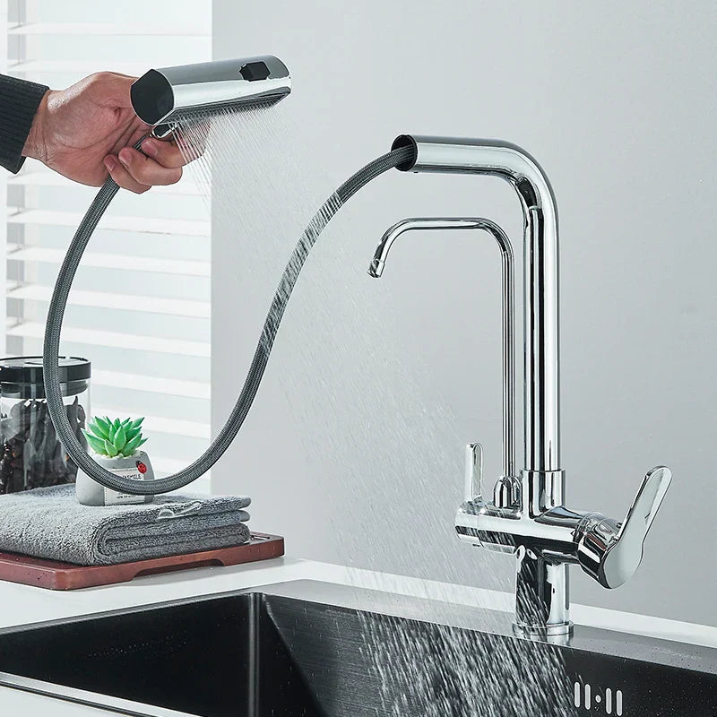 DecorBites™ 3-Mode Waterfall Kitchen Faucet with 360° Rotation and Pull Out Spray