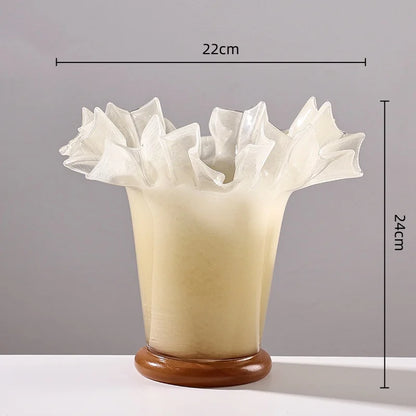 DecorBites™ Large Glass Vase with Lotus Leaf Edge for Home Decor