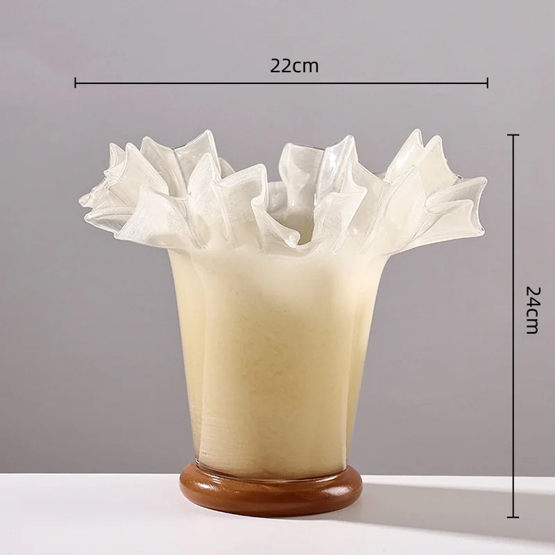 Jarrón de Vidrio Grande Decorbites™ con Borde de Hoja de Loto para Decoración del Hogar