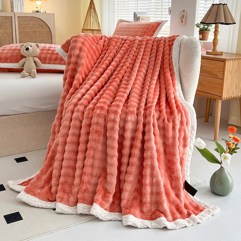 Decobites Plush Velvet Bed Blanket for Cozy Autumn Warmth, Soft Coral Fleece Sofa Throw