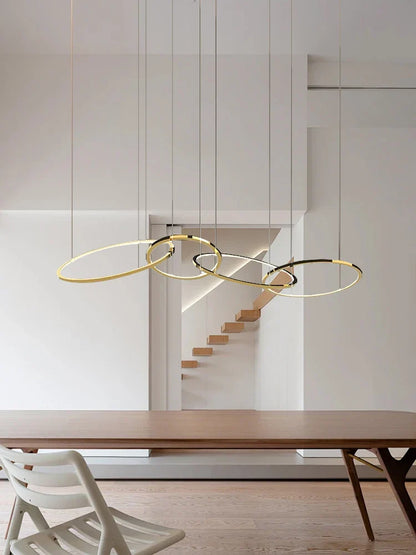 Lámparas colgantes circulares DecorBites™ de acero inoxidable dorado para la decoración del hogar y el comedor