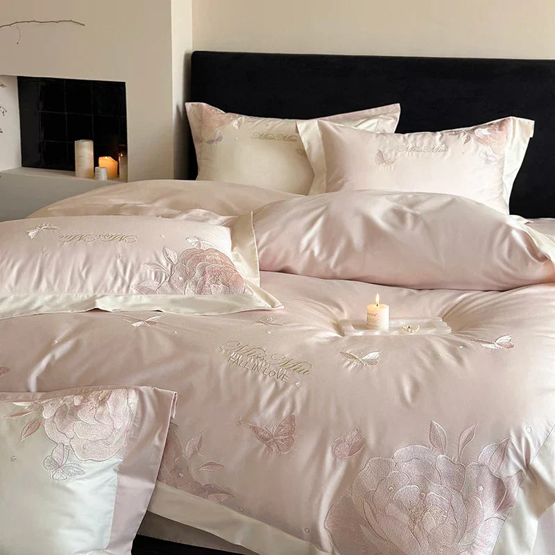 DecorBites™ 1000TC Egyptian Cotton Butterfly Flowers Embroidery Bedding Set