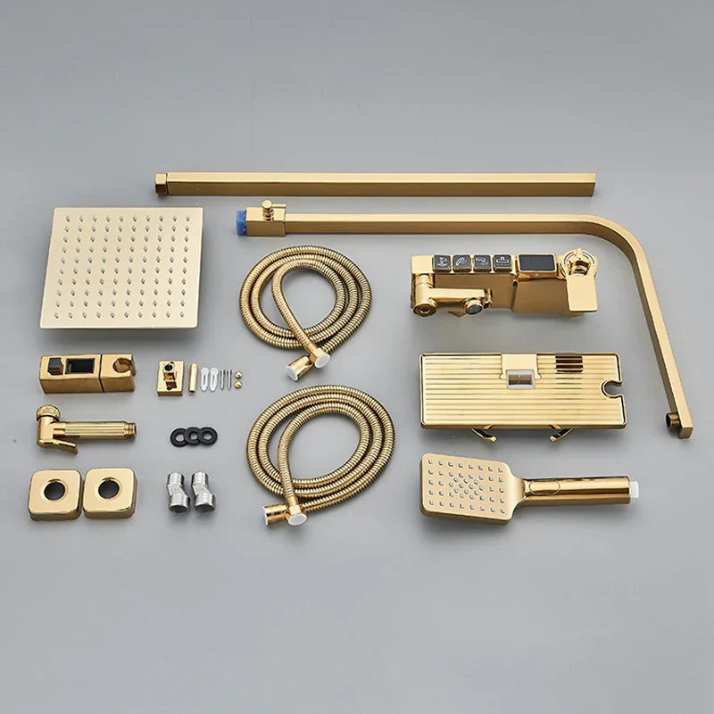 DecorBites™ Digital Display Thermostatic Shower Faucet Set with Rain Shower Column, Black