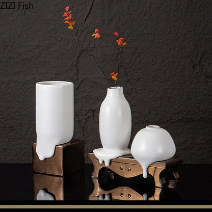 DecorBites™ Ceramic Liquid Vase White Room Decor Desk Flower Arrangement Aesthetic