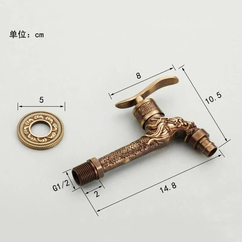 Grifo para fregona DecorBites™ con forma de dragón tallado en bronce antiguo para baño y jardín