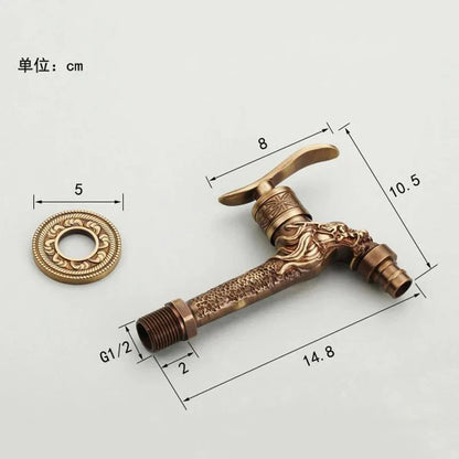 Grifo para fregona DecorBites™ con forma de dragón tallado en bronce antiguo para baño y jardín