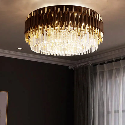 DecorBites™ Gold Black Crystal Ceiling Chandelier – Modern LED Round Kitchen Pendant Lamps