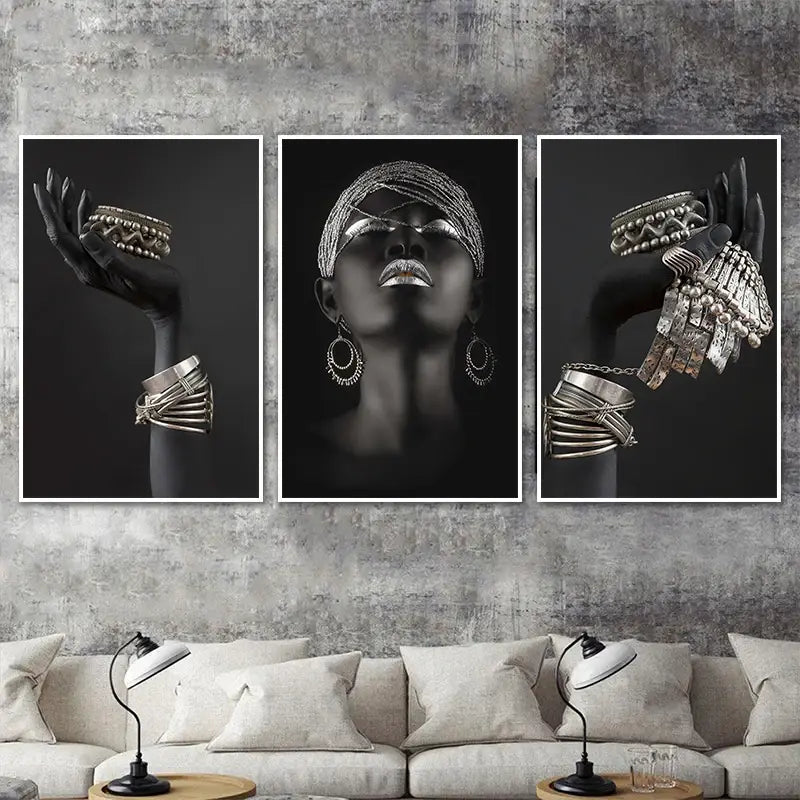 DecorBites™ Golden Jewelry African Woman Canvas Art