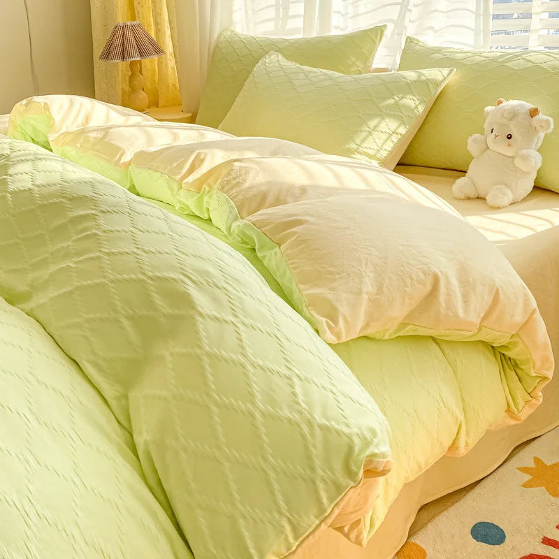 Decobites Fresh Bubble Yarn Fabric Bedding Set - Soft, Breathable Duvet Cover with Sheet