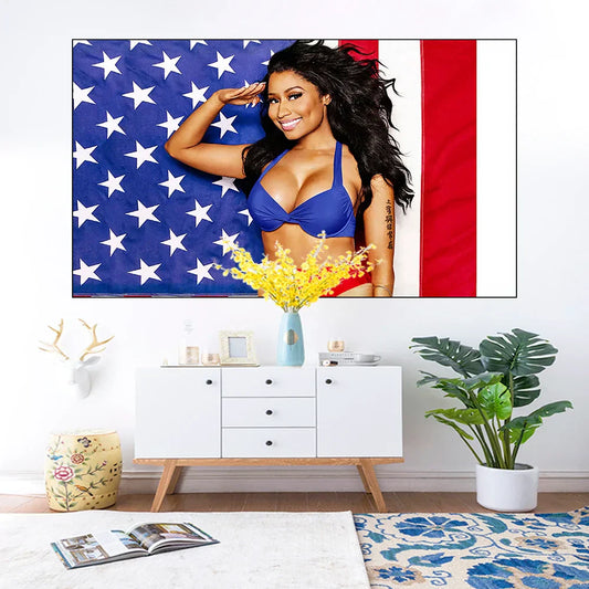 Nicki Minaj Music Singer Tapestry by Decobites - USA Flag Wall Hanging Hippie Aesthetic Tapestries