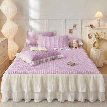 Decobites Lace Ruffles Cooling Bed Skirt Set with Pillowcases