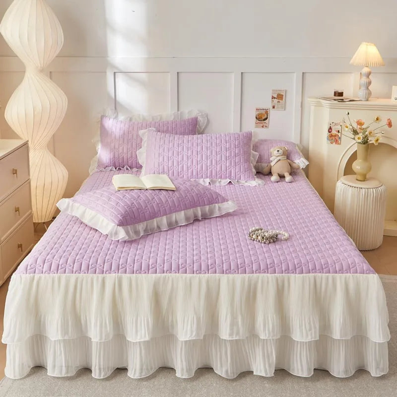 DecorBites™ Lace Ruffles Cooling Bed Skirt Set with Pillowcases