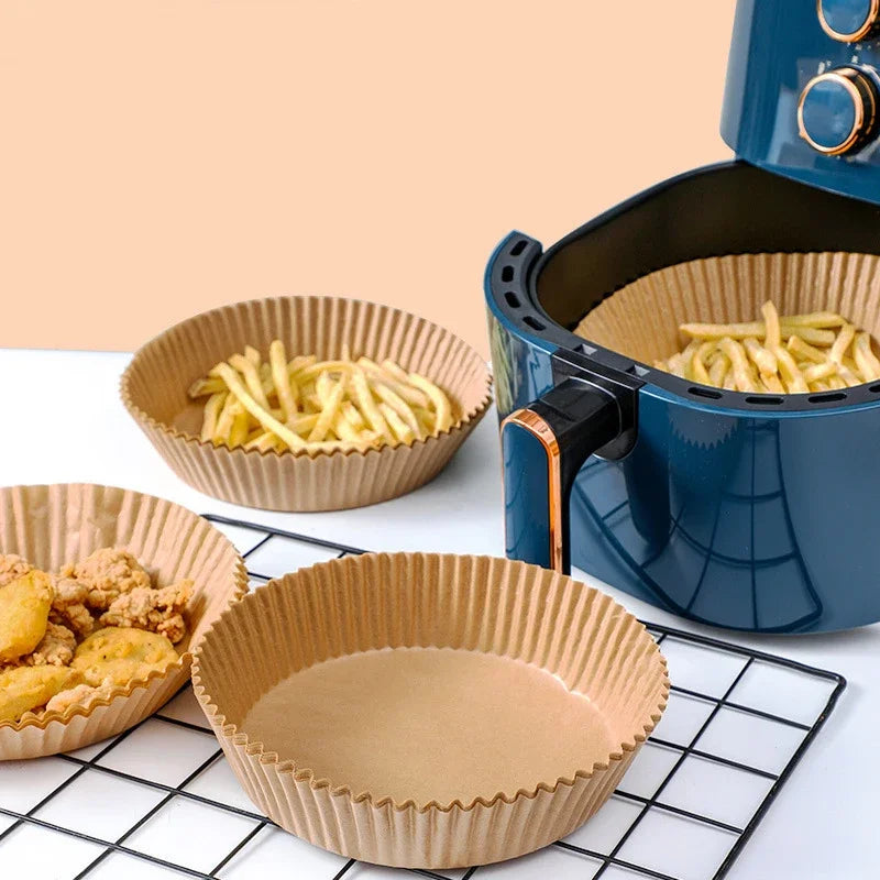 DecorBites™ Air Fryer Paper Liner: Non-Stick Round Baking Mat, 50PCS