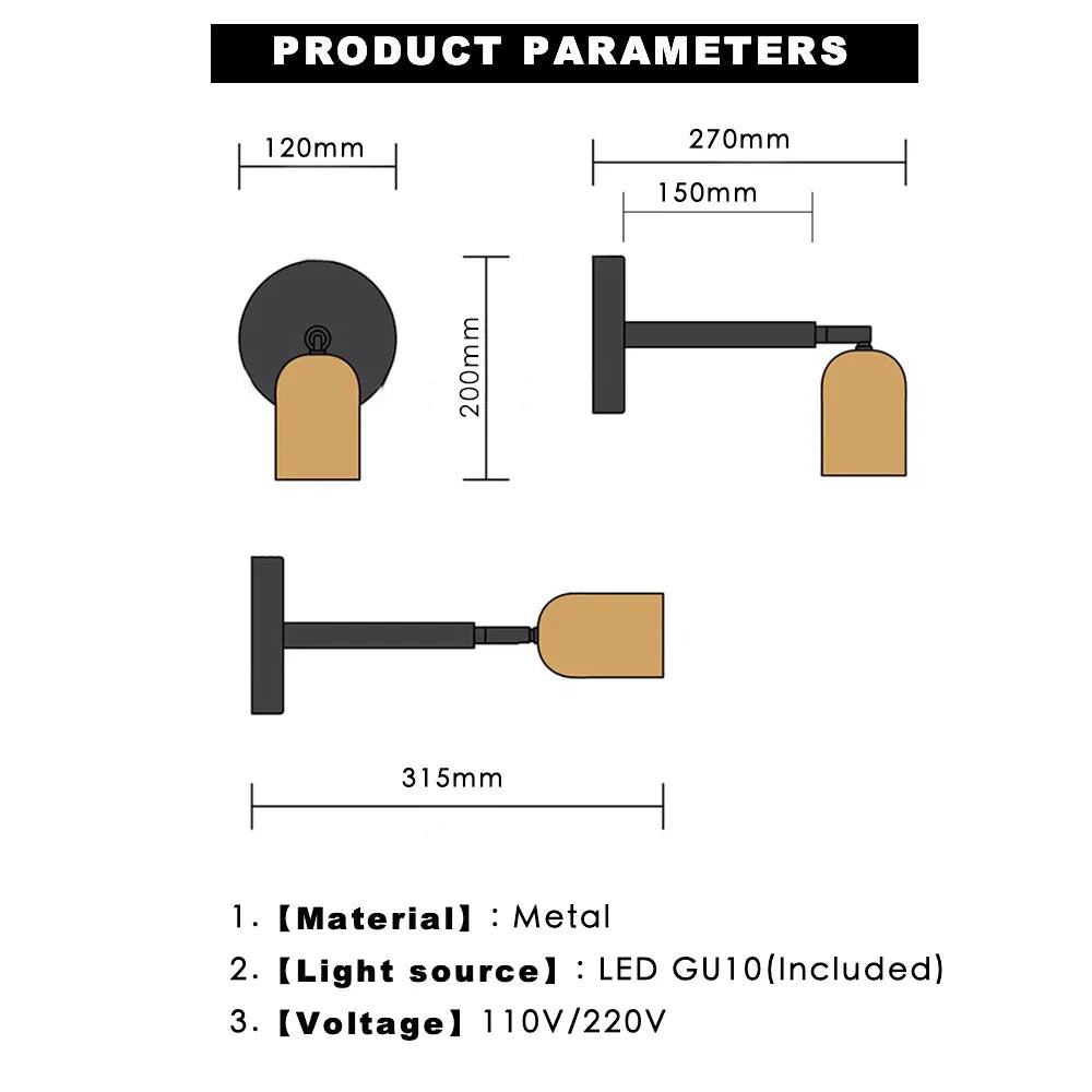 DecorBites™ مصباح حائط LED GU10 قابل للتعديل لغرفة المعيشة وغرفة النوم