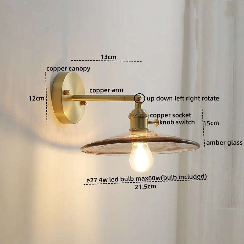 DecorBites™ Glass Copper LED Wall Lamp with Knob Switch for Modern Home Decor