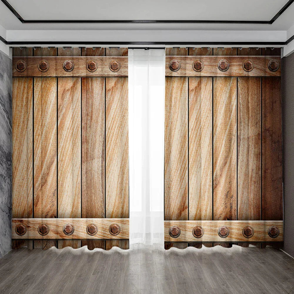 Decobites Wooden Doors Brown Curtains with Pole Pocket. Suitable for Home, Kitchen, Coffee Shop