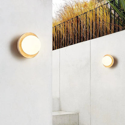 DecorBites™ LED Wall Light: Nordic Modern Design with White Glass & Yellow Travertine Wood