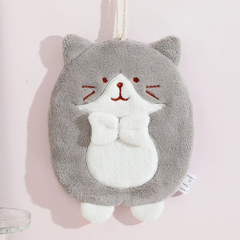 DecorBites™ Cute Cat Hand Towel: Thick Quick Dry Kitchen & Bathroom Terry Towel