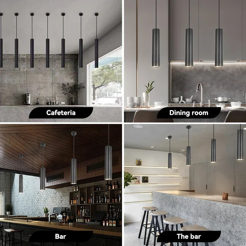 Modern Black Aluminum Cylindrical Pendant Light