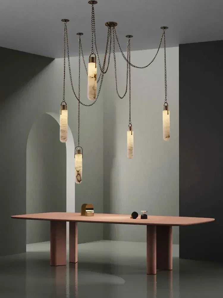 Chandelier LED de Cromo Dorado Decorbites™ para Comedor - Diseño de Mármol 2025