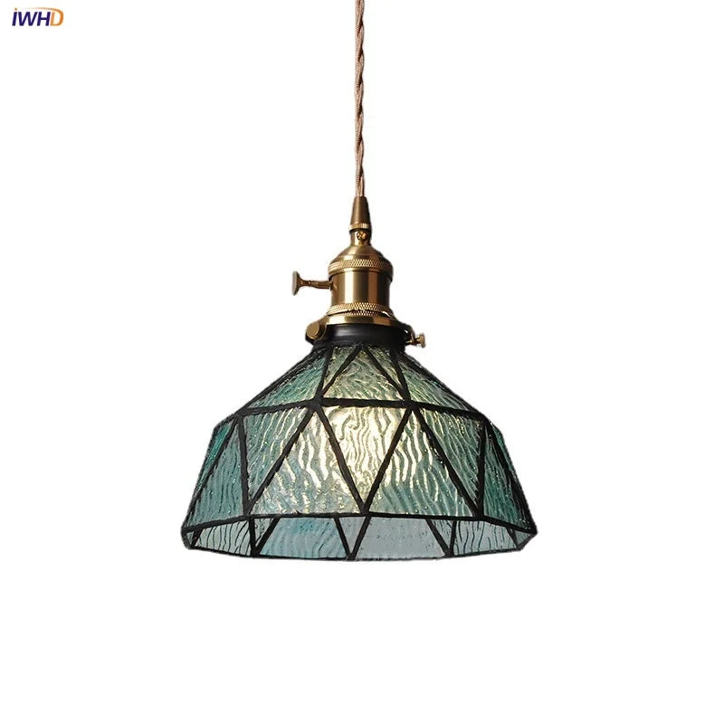 DecorBites™ Blue Glass LED Pendant Light Fixture with Adjustable Copper Knob Switch