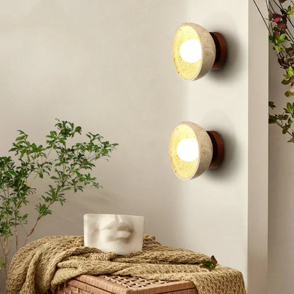 DecorBites™ LED Wall Light Travertine Base Modern Nordic Pull Chain Bedside Lamp