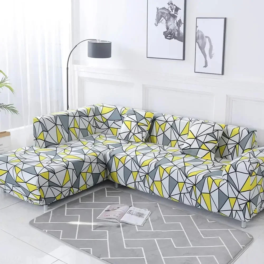 Decobites Geometric Stretch Sofa Cover Slipcover | Couch Protector | L Shape Sofa Cover