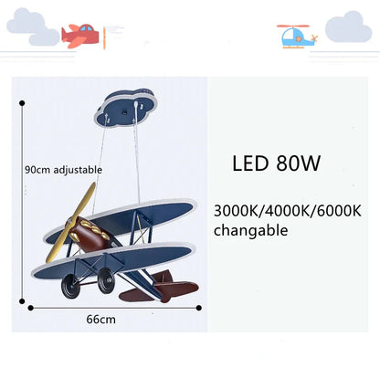 Lámpara colgante DecorBites™ con forma de avión de hierro: Diseño europeo creativo para dormitorio infantil, iluminación LED