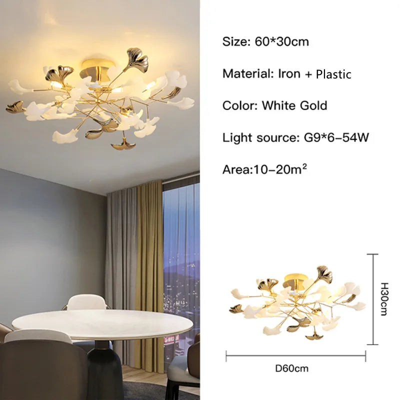Lámpara colgante de ramas doradas Decorbites™ con hojas de porcelana - Decoración de lujo para sala de estar