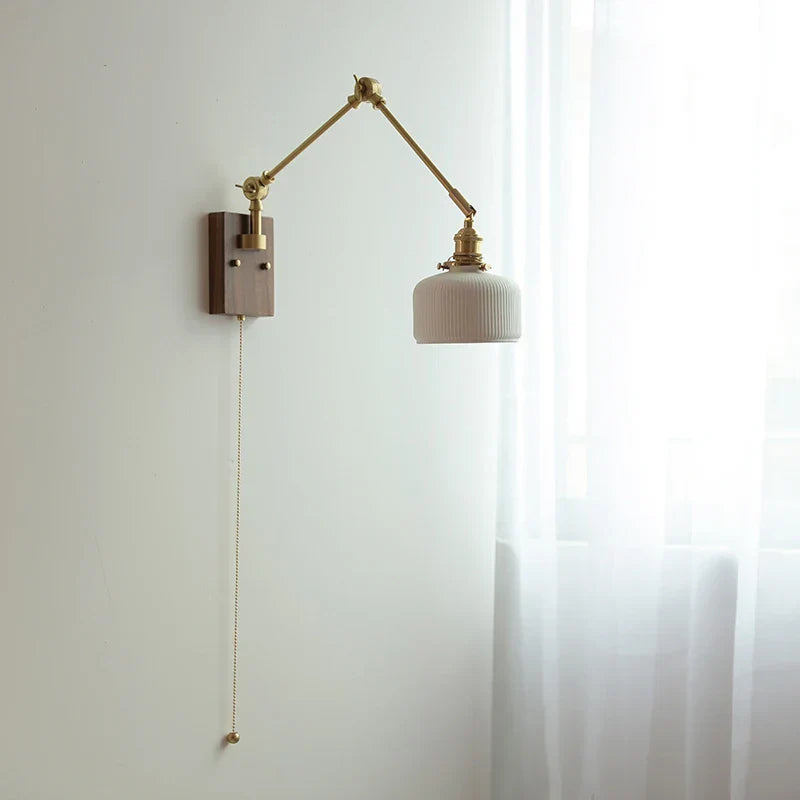 DecorBites™ Ceramic LED Wall Light Rotatable Walnut Bedside Lamp