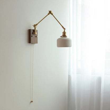 DecorBites™ Ceramic LED Wall Light Rotatable Walnut Bedside Lamp