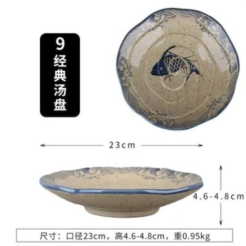 DecorBites™ Japanese Fish Print Ceramic Tableware - Special-shaped Large Dinner Plate Set