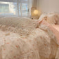 Decobites Korean Princess Style Floral Lace Ruffles Bedding Set with Pillowcase