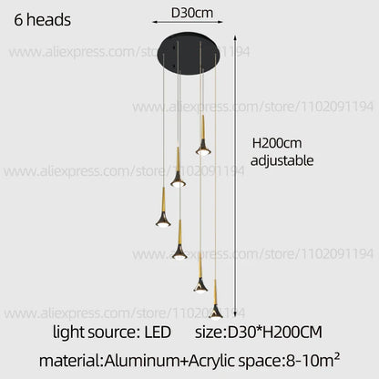 Lámpara de araña contemporánea DecorBites™ con diseño de cuerno: Iluminación colgante de techo para restaurantes y salas de estar