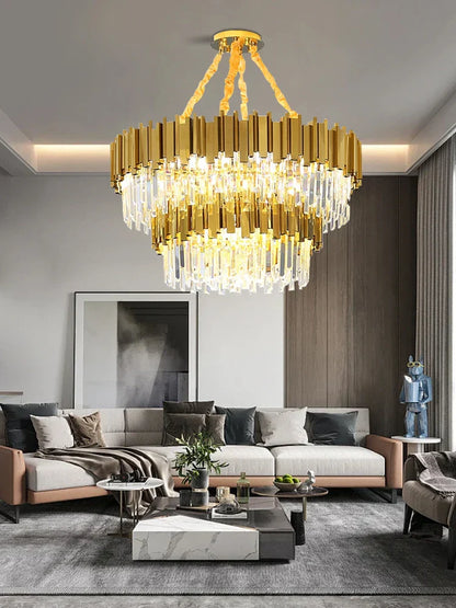 DecorBites™ Crystal Chandelier Stainless Steel K9 Cristal Suspension Lamps Classic Gold Luxury