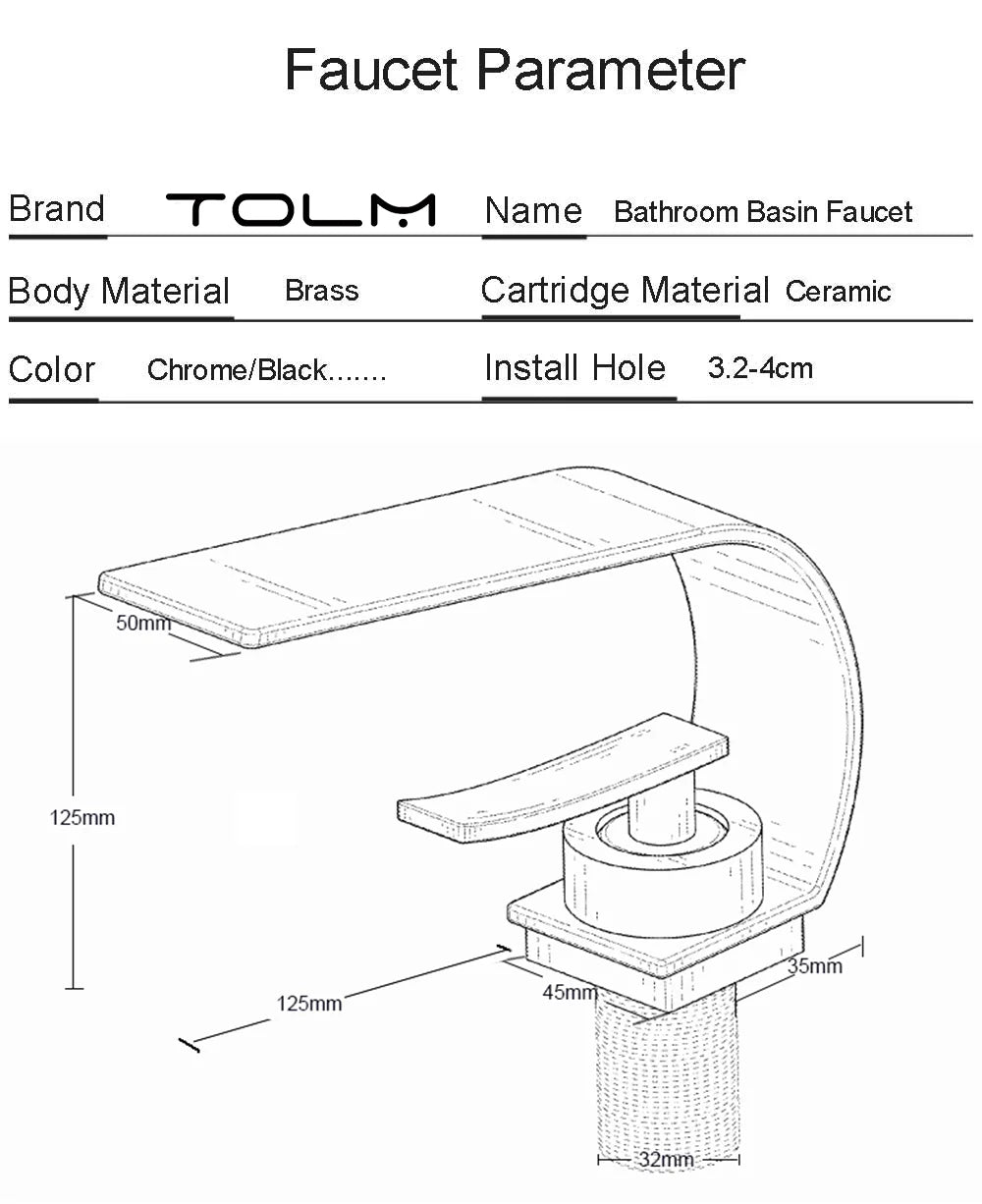 TOLM Basin Faucet Modern Bathroom Faucet Mixer Tap Black/White Wash basin Faucet Single Handle Hot and Cold Waterfall Faucet