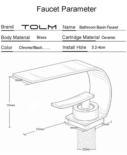 TOLM Basin Faucet Modern Bathroom Faucet Mixer Tap Black/White Wash basin Faucet Single Handle Hot and Cold Waterfall Faucet