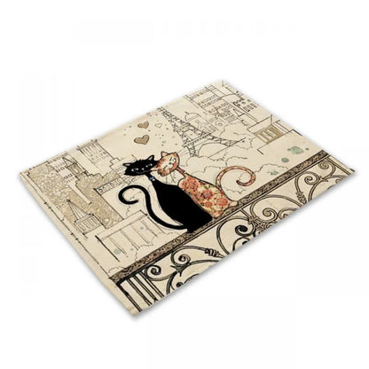 DecorBites™ Black Cat Linen Placemat Set for Dining Table & Kitchen Decor