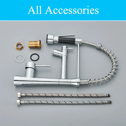 DecorBites™ Dual Nozzle Gourmet Kitchen Faucet | Pull-Down, 360° Rotation, Chrome Mixer