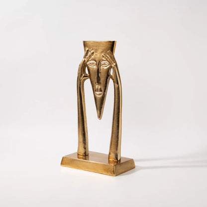 DecorBites™ Golden Masked Figure Sculpture: Abstract Geometric Portrait Home Decor Figurine