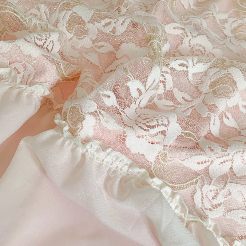 Afralia Pink French Princess Bedding Set, Queen Size, Soft & Cozy with Lace Ruffles