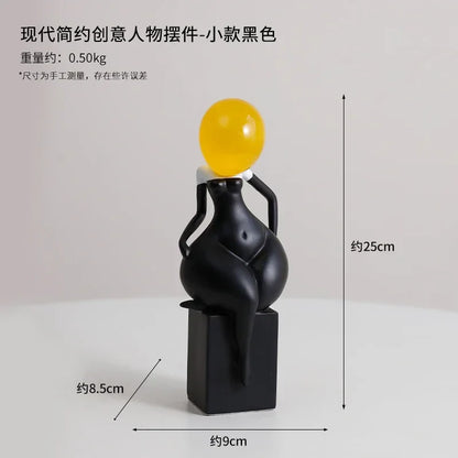 ديكور بايتس™ - تماثيل صغيرة لجسم المرأة مصنوعة من الراتنج باللونين الأبيض والأسود - ديكور منزلي