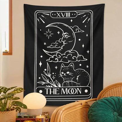 Moon Cat Tapestry Wall Hanging for Mystic Aesthetic by Decobites