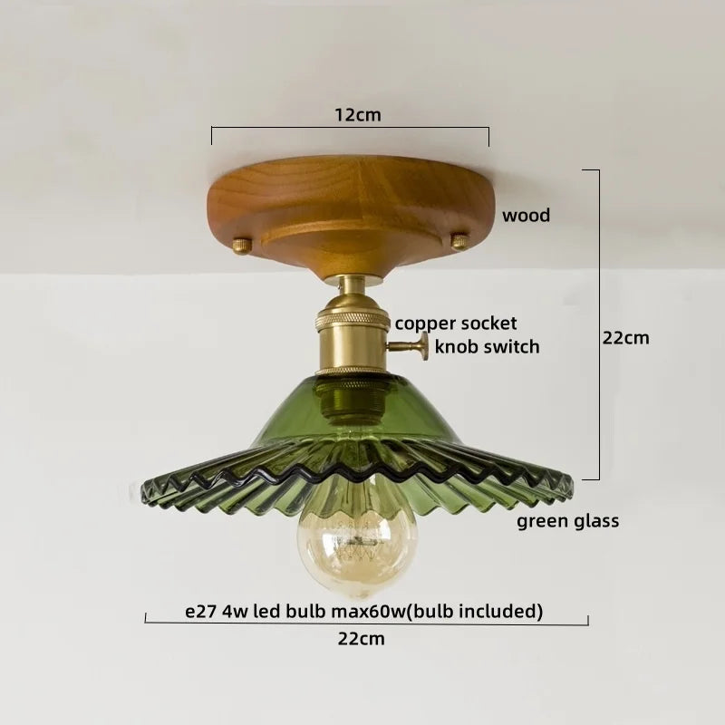 Decorbites™ Grüne Glas LED Deckenleuchte Nordisch Holz Kupfer Deckenlichter
