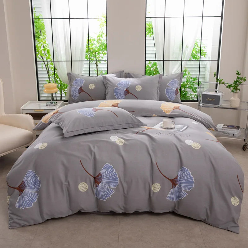 DecorBites™ Brushed Cotton Printed Duvet Cover Set - Single/Double Bed Bedclothes