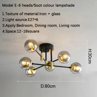 ثريا ديكوربايتس™ الزجاجية السوداء - ثريا سقف طاولة طعام مستديرة بتصميم نورديك