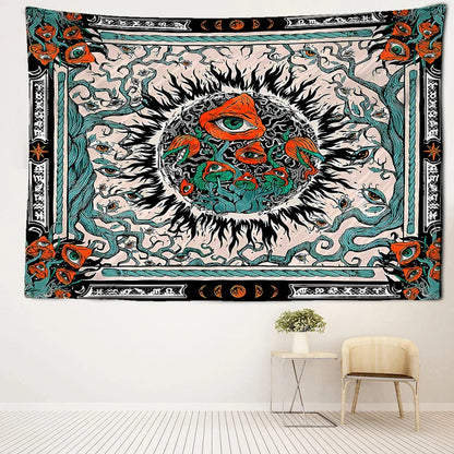 Orange Eyed Mushroom Sun Tapestry - Decobites Abstract Psychedelic Room Decor