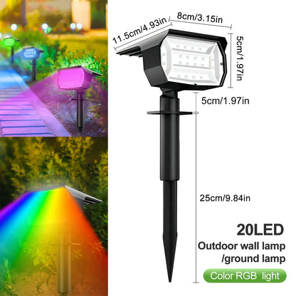 Focos solares RGB DecorBites™ de 20 LED: Lámpara solar de pared inalámbrica e impermeable para patio o jardín.